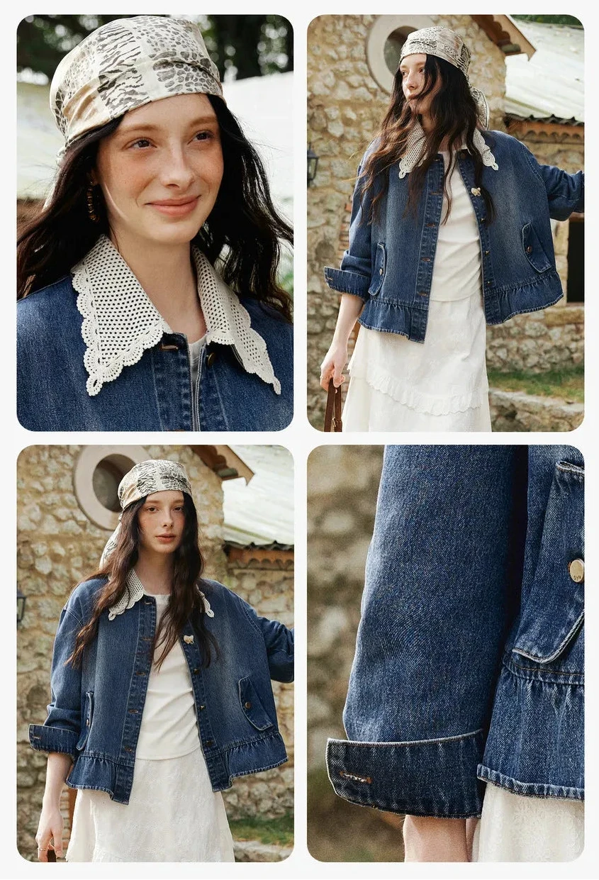 Prairie Chic Ruffled Button Denim Jacket - Mod Yours