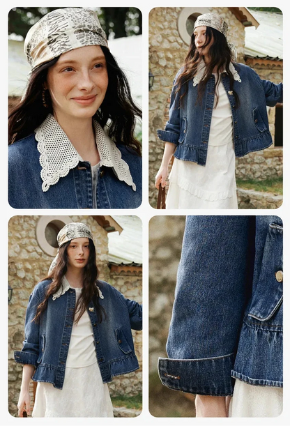 Prairie Chic Ruffled Button Denim Jacket - Mod Yours