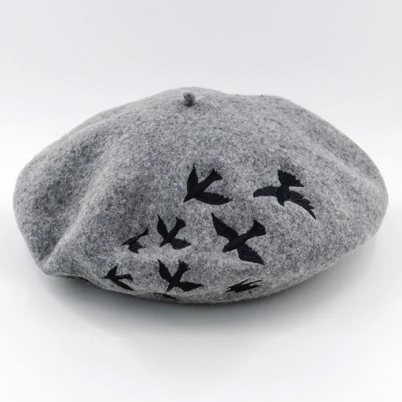 Embroidered Beret Wool Hat