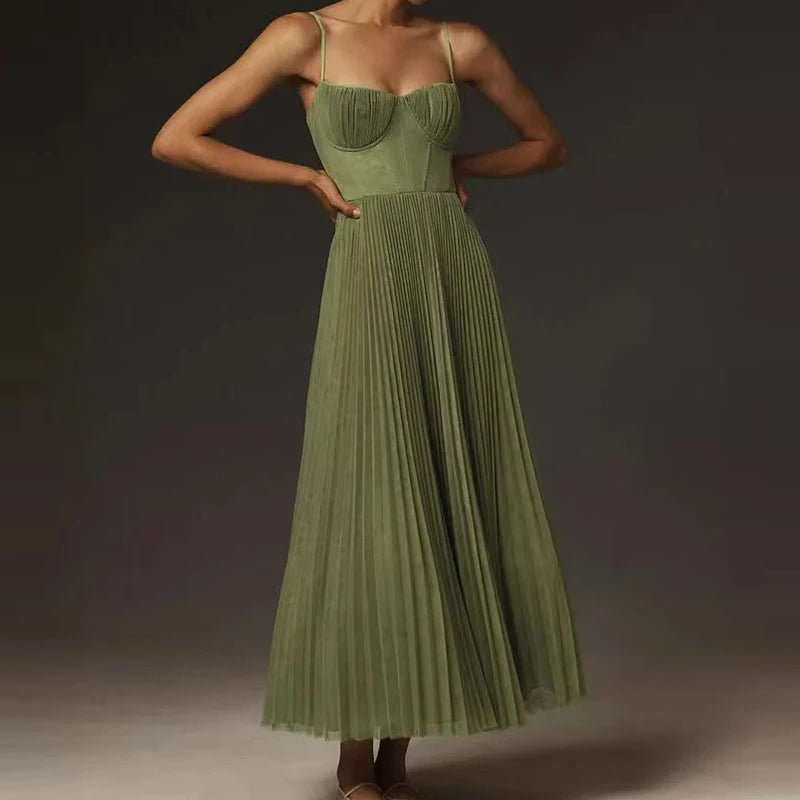 Runway Rogue, Backless Dress, Girdling Pleat Long Dress Elegant Women Solid Tube Top