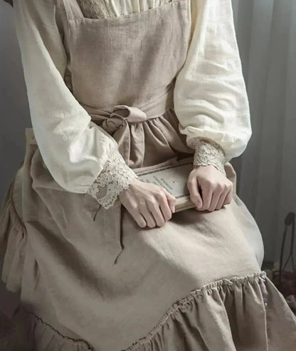 French Retro Pastoral Style Apron for Women's Home Kitchen Cleaning Anti Fouling Apron Flower Shop Studio Flounce Work Clothes - Mod Yours