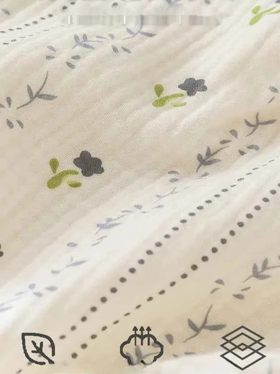 Summer Thin Cotton Nightgown Women's Dressy Smocked Strap Sleepwear Floral Print Pure Cotton Gauze Small Size Nightgown