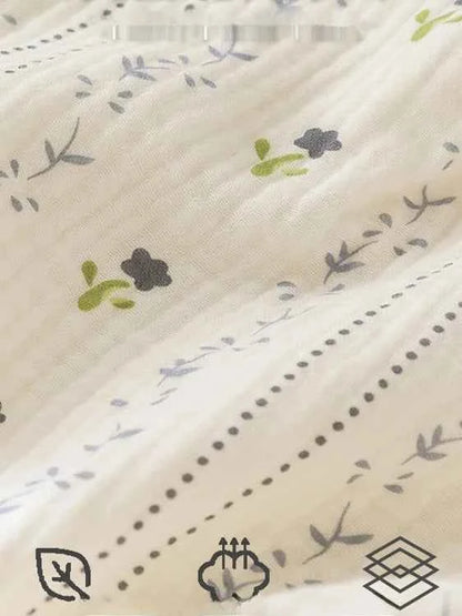 Summer Thin Cotton Nightgown Women's Dressy Smocked Strap Sleepwear Floral Print Pure Cotton Gauze Small Size Nightgown