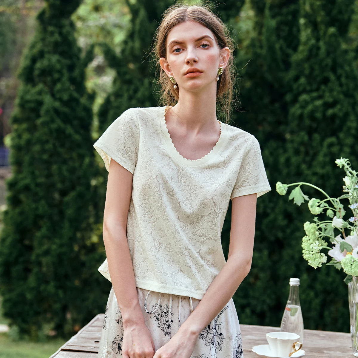 Apricot Jacquard Lace T-shirt - Mod Yours