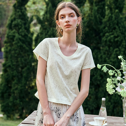 Apricot Jacquard Lace T-shirt - Mod Yours