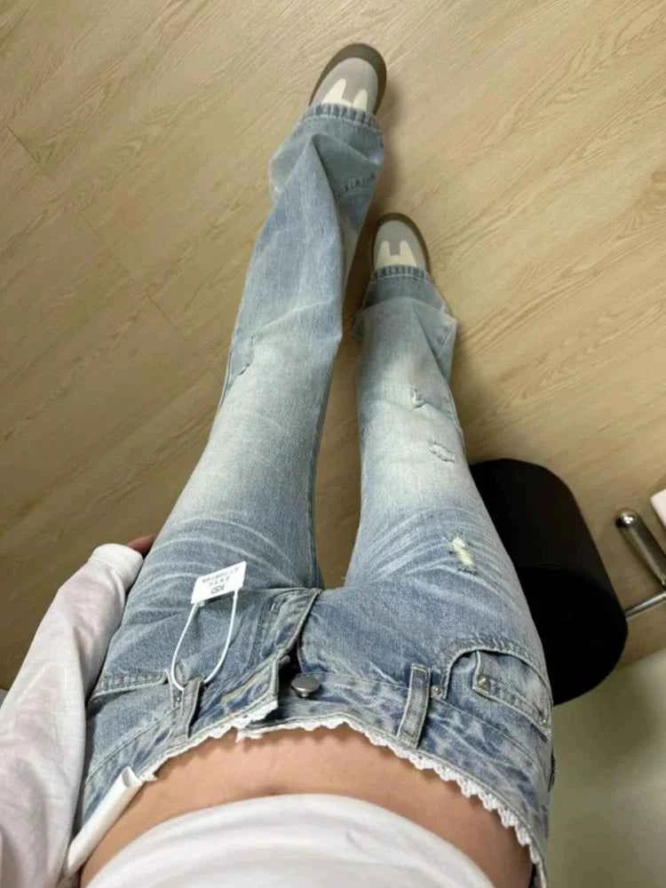 plus Size High Waist Blue Denim Jeans Women's Straight Leg Bootcut Pants Spring Summer Faion Retro American Sle