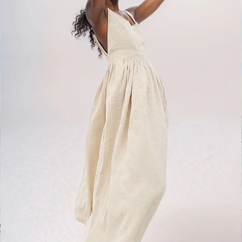 The Jenny Dress, Sleeveless Backless Long Dresses Women, S-3XL, V-Neck Solid Chic Holiday Beach Dresses Vintage - Mod Yours