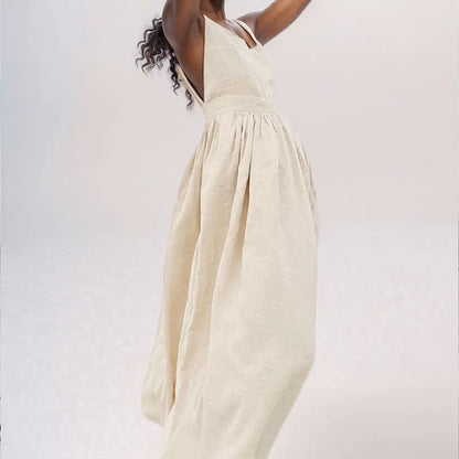 The Jenny Dress, Sleeveless Backless Long Dresses Women, S-3XL, V-Neck Solid Chic Holiday Beach Dresses Vintage - Mod Yours