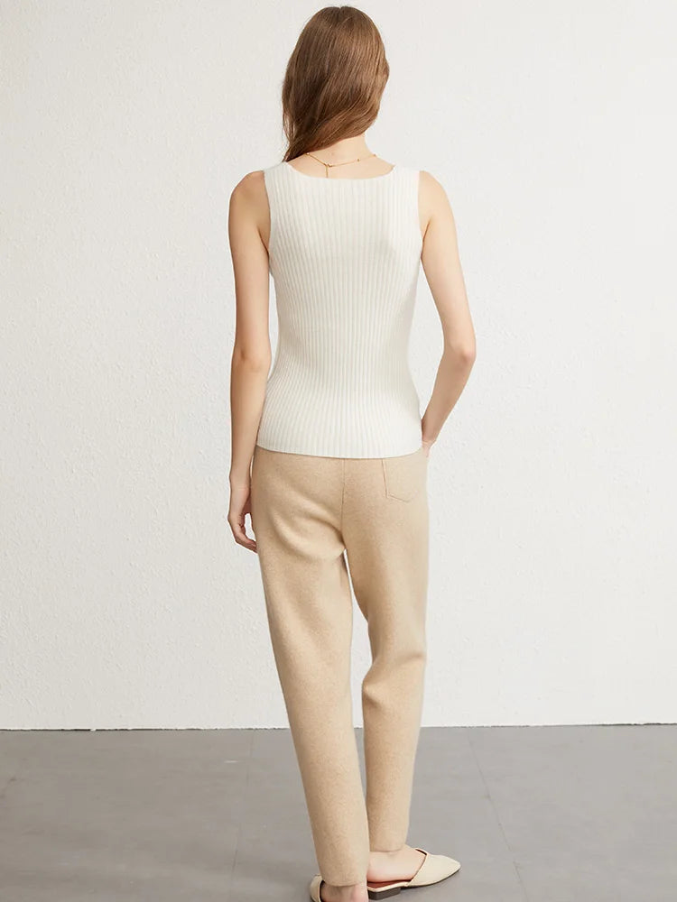 Ribbed Tanks 100% Baby Cashmere Elastic Tank Top Cami Square Neck Knit Camis Feminine All-Match Camisole