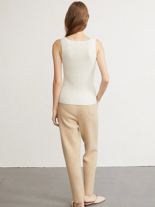 Ribbed Tanks 100% Baby Cashmere Elastic Tank Top Cami Square Neck Knit Camis Feminine All-Match Camisole