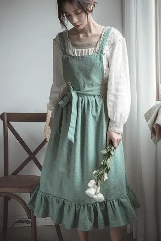 French Retro Pastoral Style Apron for Women's Home Kitchen Cleaning Anti Fouling Apron Flower Shop Studio Flounce Work Clothes - Mod Yours