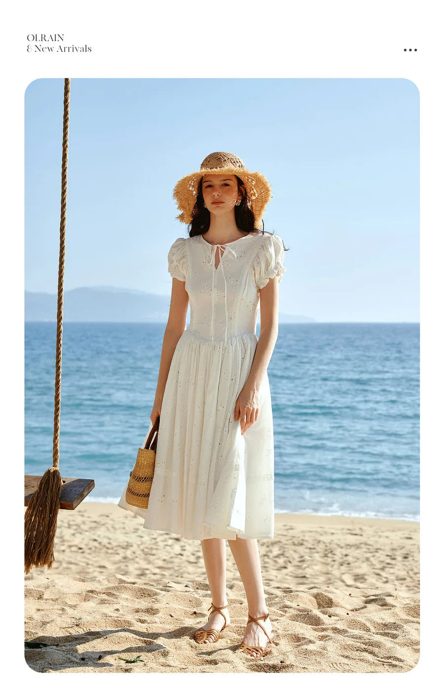 Sweet French White Midi Dress, Summer Embroidery Cotton - Mod Yours