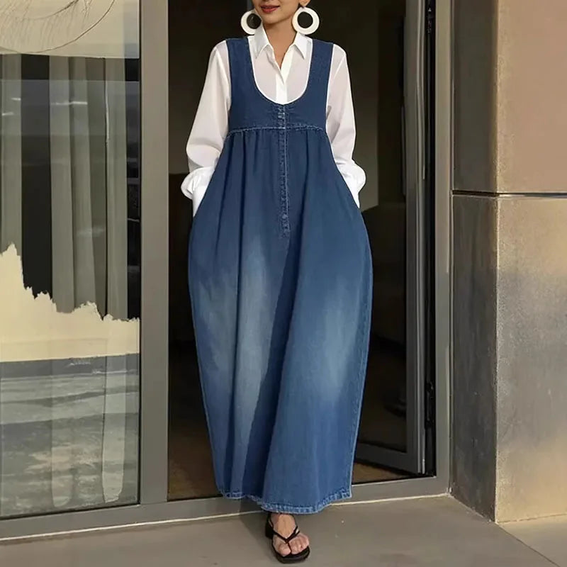 Boho Sweetheart Denim Stretch Dress Jumper - Mod Yours