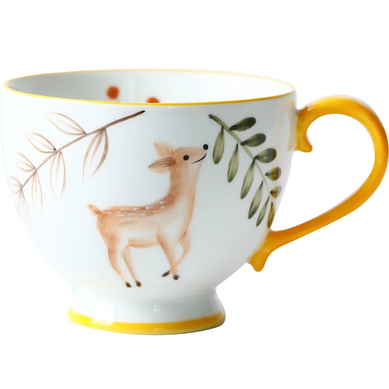 Autumn Nordic Ceramic Coffee Mugs, Hand-Painted