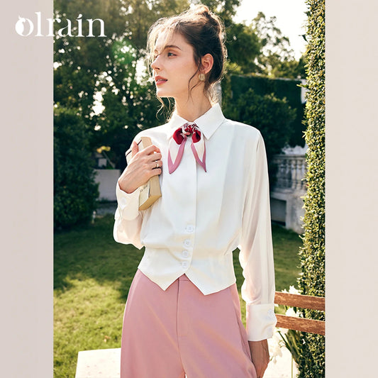 OLrain French Elegant Shirt Woman 2026 Autumn Single Breasted Long Sleeve Blouse Vintage Commute Female Clothing Tops O23CX69620 - Mod Yours