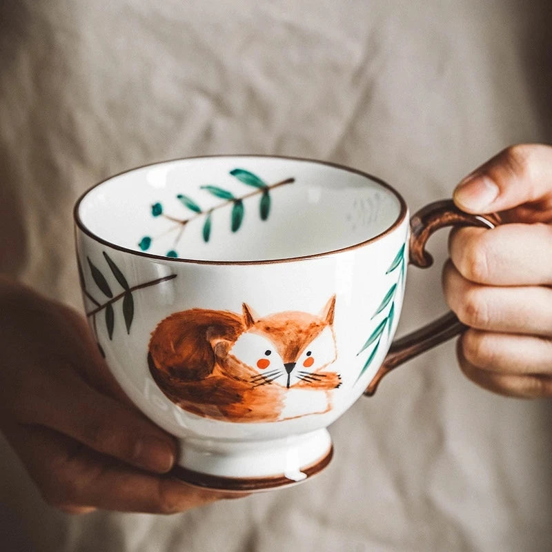 Autumn Nordic Ceramic Coffee Mugs, Hand-Painted