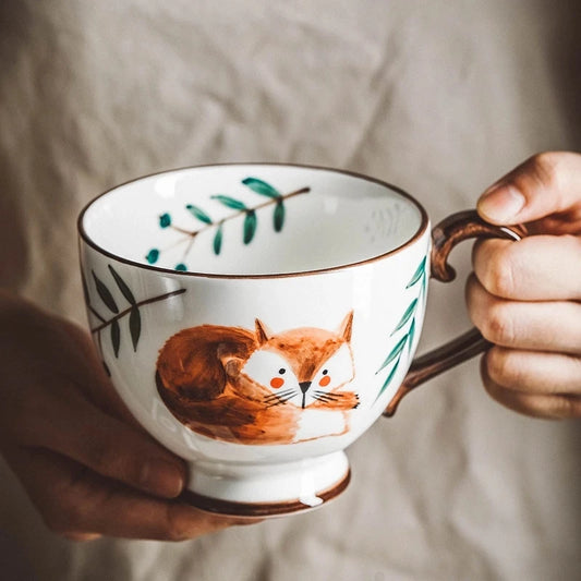 Autumn Nordic Ceramic Coffee Mugs, Hand-Painted