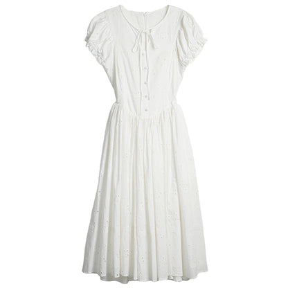 Sweet French White Midi Dress, Summer Embroidery Cotton - Mod Yours