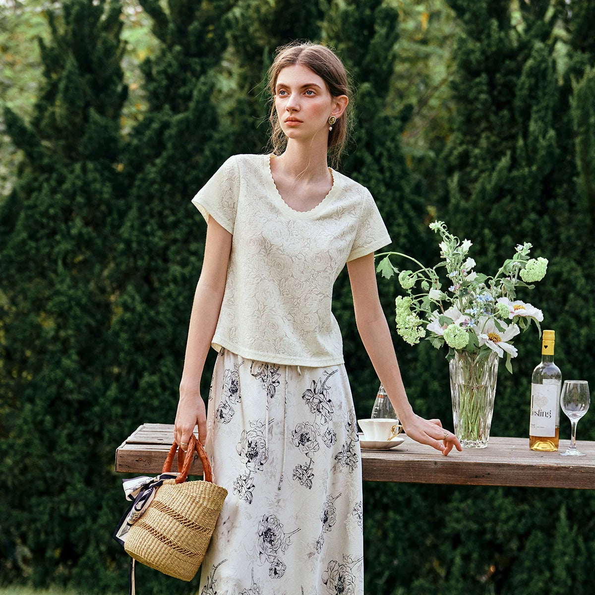 Apricot Jacquard Lace T-shirt - Mod Yours