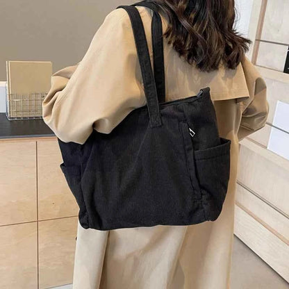 Women Corduroy Tote Bag Casual Multi Pocket Handbag Adjustable Strap Crossbody Sling Bag Zipper Shoulder Bag Fall Winter Bag