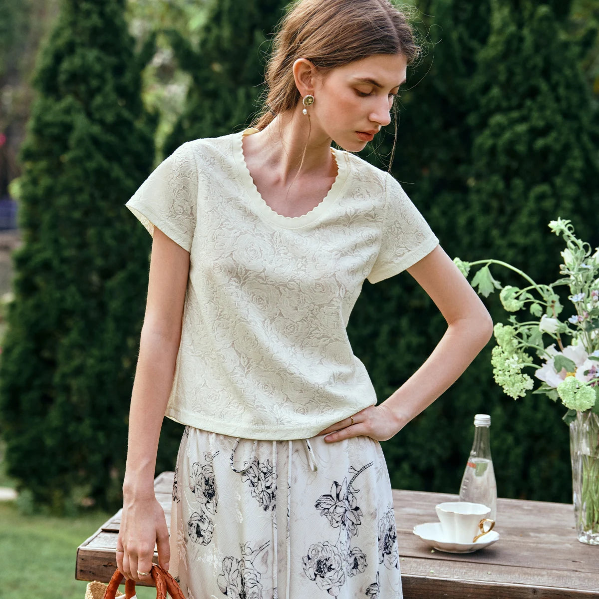 Apricot Jacquard Lace T-shirt - Mod Yours