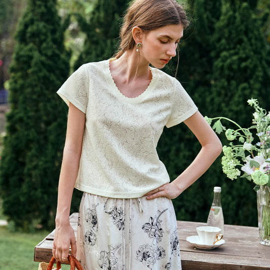 Apricot Jacquard Lace T-shirt - Mod Yours