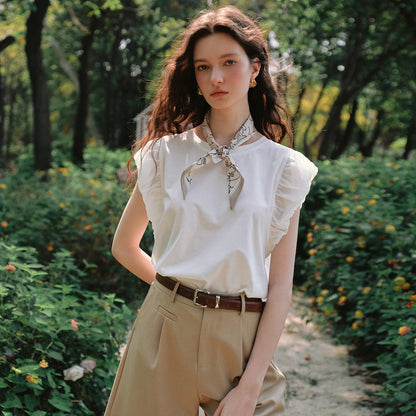 OLrain French Casual Crew Neck Short Sleeve T-Shirt Women 2026 Spring New Fashion Backless Cut Out Lace Trim Top O57XT99198 - Mod Yours