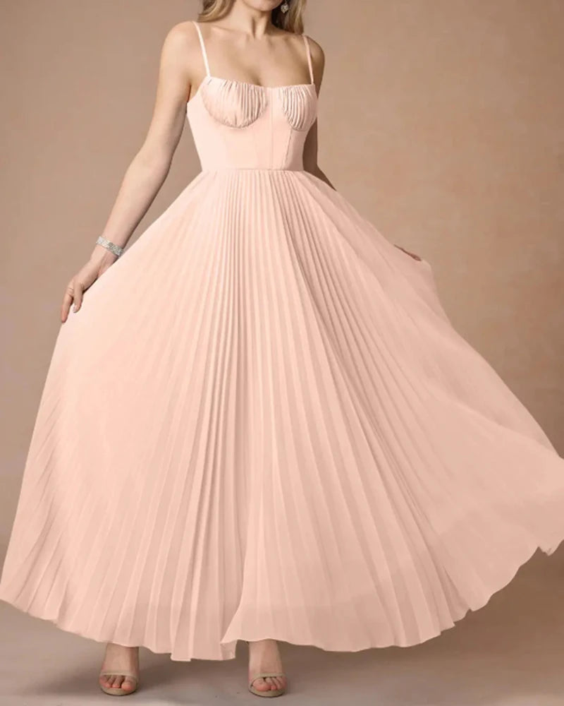 Runway Rogue, Backless Dress, Girdling Pleat Long Dress Elegant Women Solid Tube Top