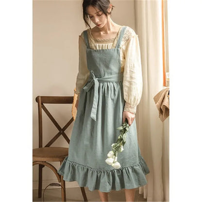 French Retro Pastoral Style Apron for Women's Home Kitchen Cleaning Anti Fouling Apron Flower Shop Studio Flounce Work Clothes - Mod Yours