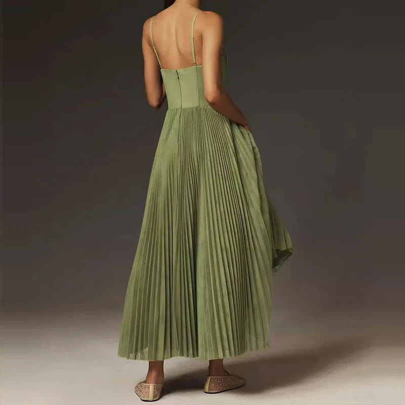 Runway Rogue, Backless Dress, Girdling Pleat Long Dress Elegant Women Solid Tube Top
