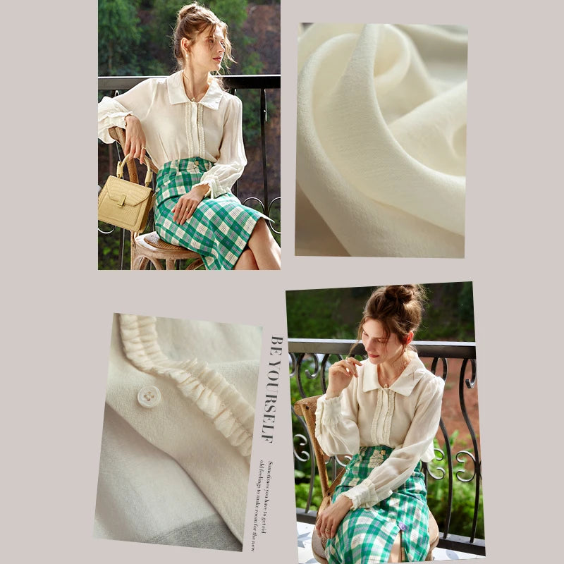 OLrain Puff Sleeve Shirt Women Autumn 2026 Elegant Solid Long Sleeve Tops Pleats Button Lightweight Ladies Blouse O21QC52660 - Mod Yours