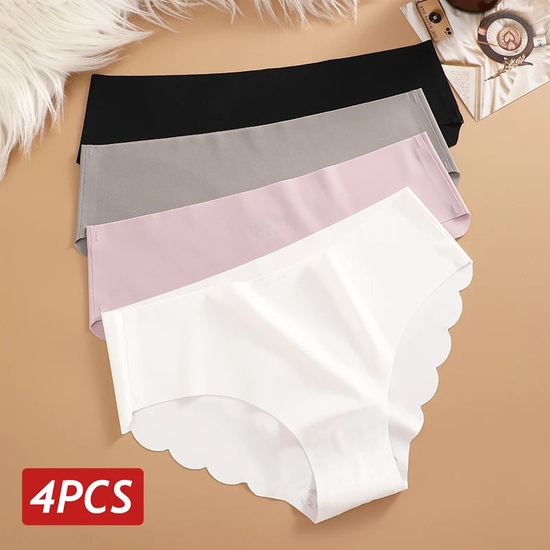 Seamless Panties 4PCS/Set Women's Briefs Solid Color Elastic Underwear Female Ultra Thin No Trace Wavy Side Panties