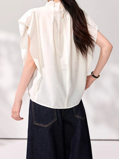 Sheree Ruffled Stand Collar Pleated Women's T-shirt - Mod Yours