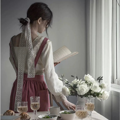 French Retro Pastoral Style Apron for Women's Home Kitchen Cleaning Anti Fouling Apron Flower Shop Studio Flounce Work Clothes - Mod Yours