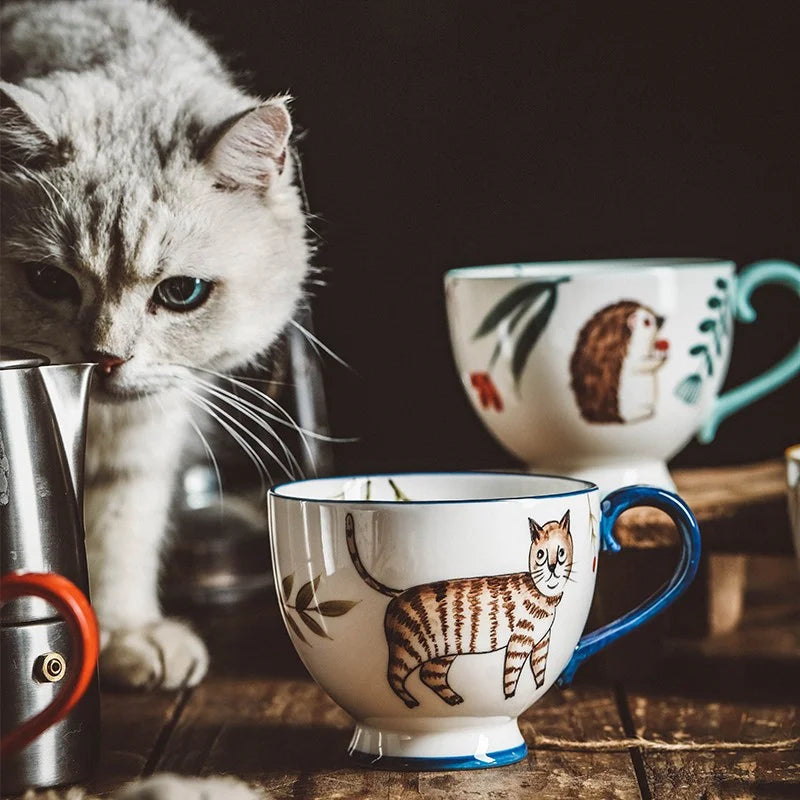 Autumn Nordic Ceramic Coffee Mugs, Hand-Painted