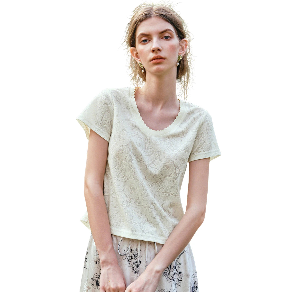 Apricot Jacquard Lace T-shirt - Mod Yours