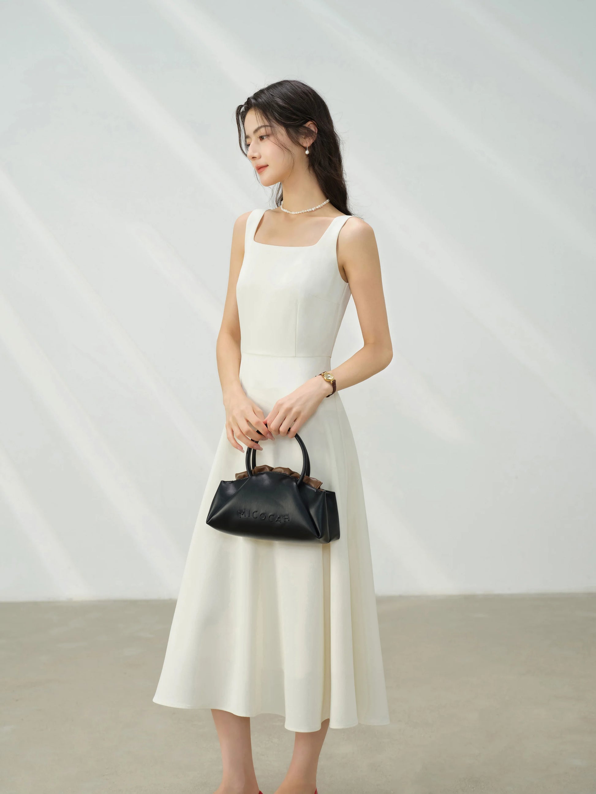 Elegant White Maxi Dress Square Neck Sleeveless Long Dress Summer Slim Fit Waist Dress for Petite Women Hepburn Style Fashion - Mod Yours