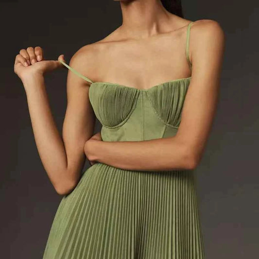 Runway Rogue, Backless Dress, Girdling Pleat Long Dress Elegant Women Solid Tube Top
