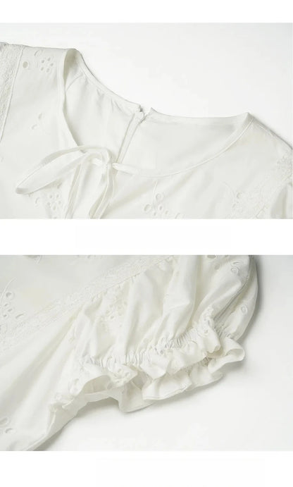 Sweet French White Midi Dress, Summer Embroidery Cotton - Mod Yours