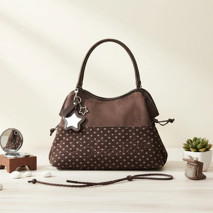 BadBlue Embroidered Leopard Print Tote Bag Large Capacity Shoulder Bag with Star Mirror Pendant Y2K Trendy Women Handbag