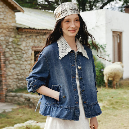 Prairie Chic Ruffled Button Denim Jacket - Mod Yours