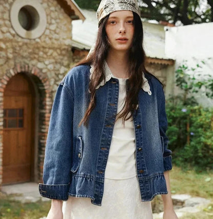 Prairie Chic Ruffled Button Denim Jacket - Mod Yours
