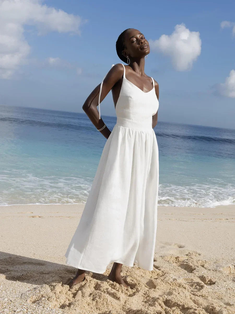 The Jenny Dress, Sleeveless Backless Long Dresses Women, S-3XL, V-Neck Solid Chic Holiday Beach Dresses Vintage - Mod Yours