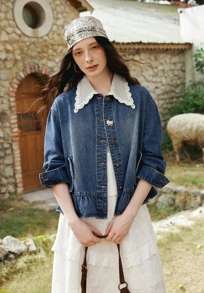 Prairie Chic Ruffled Button Denim Jacket - Mod Yours