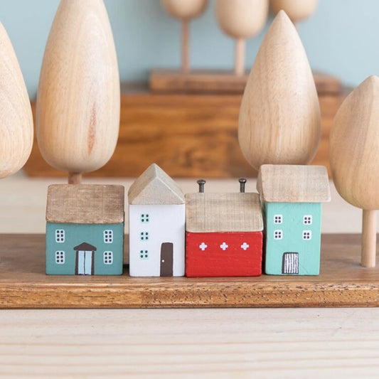 Nordic Adorable Home Scene, 4Pcs Small Wooden House Miniature Set