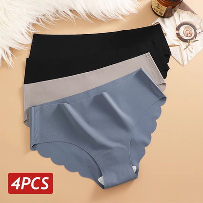 Seamless Panties 4PCS/Set Women's Briefs Solid Color Elastic Underwear Female Ultra Thin No Trace Wavy Side Panties