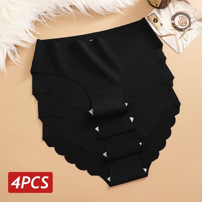 Seamless Panties 4PCS/Set Women's Briefs Solid Color Elastic Underwear Female Ultra Thin No Trace Wavy Side Panties
