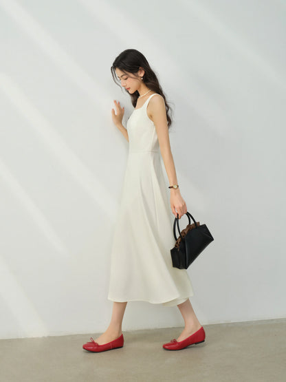 Elegant White Maxi Dress Square Neck Sleeveless Long Dress Summer Slim Fit Waist Dress for Petite Women Hepburn Style Fashion - Mod Yours