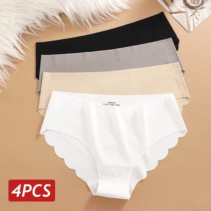 Seamless Panties 4PCS/Set Women's Briefs Solid Color Elastic Underwear Female Ultra Thin No Trace Wavy Side Panties