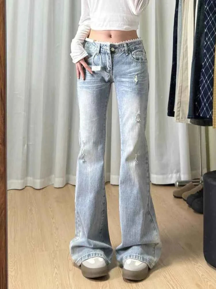 plus Size High Waist Blue Denim Jeans Women's Straight Leg Bootcut Pants Spring Summer Faion Retro American Sle